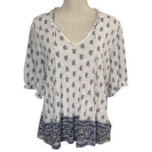 Lucky Brand, Large, Blue & White Paisley Top